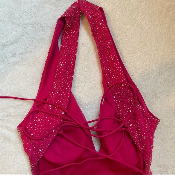 Beaded Barbie Pink Floor Length Formal Gown Prom Homecoming Dress Hot Pink - Picture 10 of 14